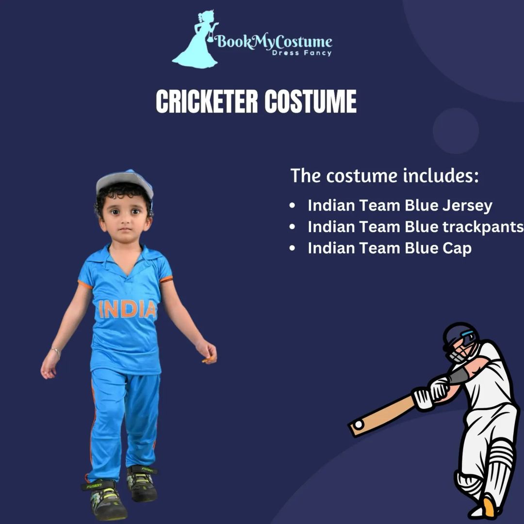 Indian Cricket Team Cricketer Bowler Boys Sports Fancy Dress Costume