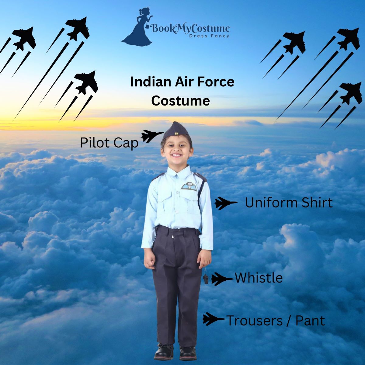 Buy BookMyCostume Indian Air Force Defense Pilot Uniform Kids Fancy Dress  Costume - Blue Adults S Online at Lowest Price Ever in India | Check  Reviews & Ratings - Shop The World