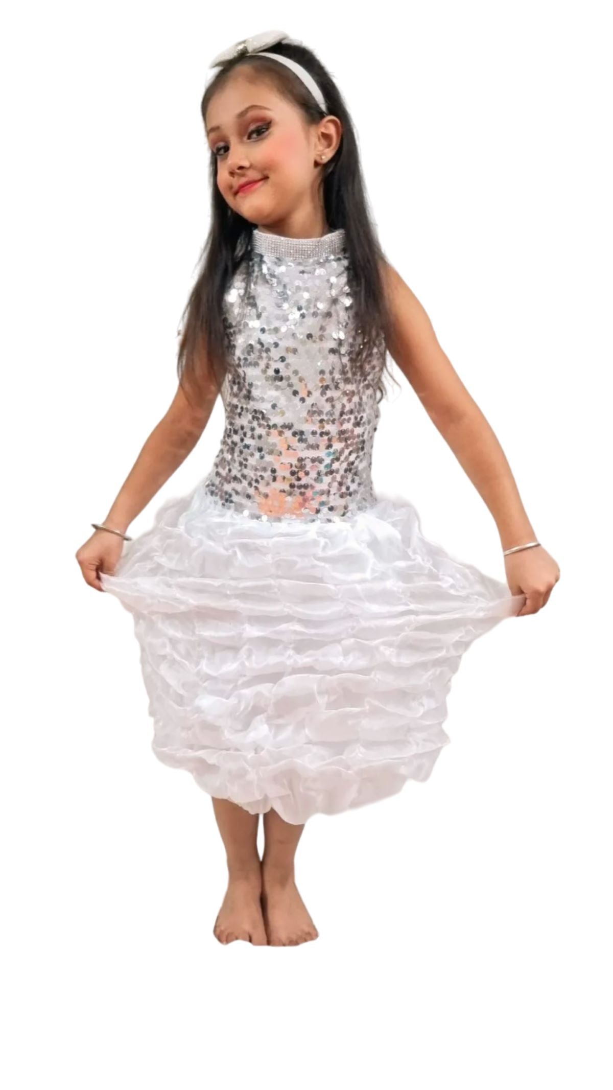 Rent Buy White Girls Balloon Frock Western Dance Costume in India