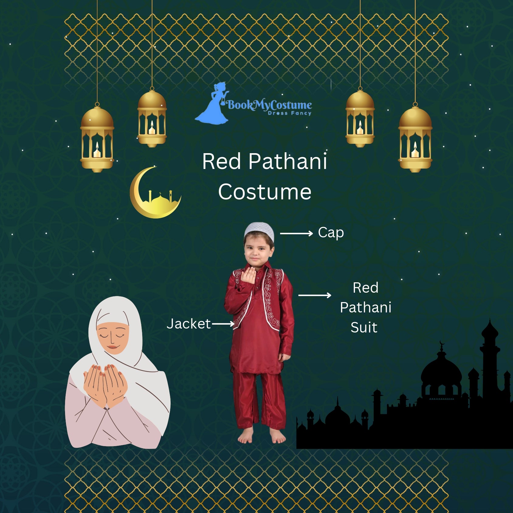 Rent or Buy Muslim Suit Red Kids Fancy Dress costume Online in India