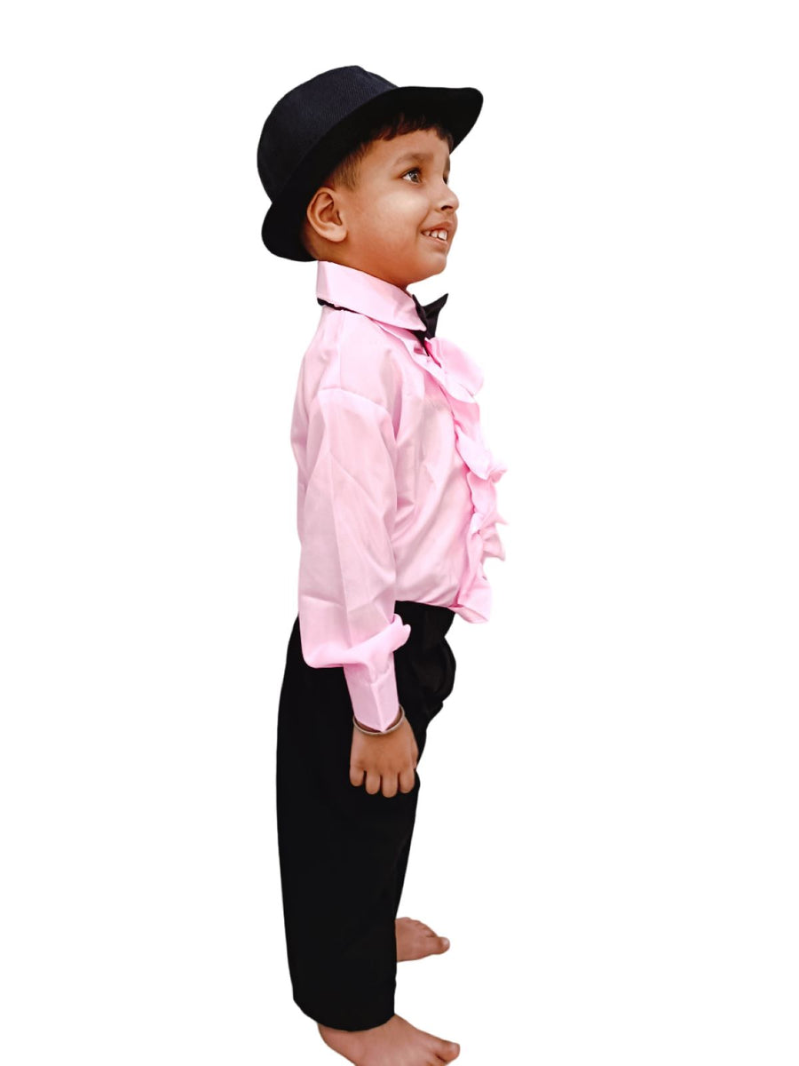 Ballroom Western Dance Pink Frill Shirt Black Pant Hat & Bow Set Kids Fancy Dress Costume