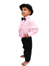 Ballroom Western Dance Pink Frill Shirt Black Pant Hat & Bow Set Kids Fancy Dress Costume