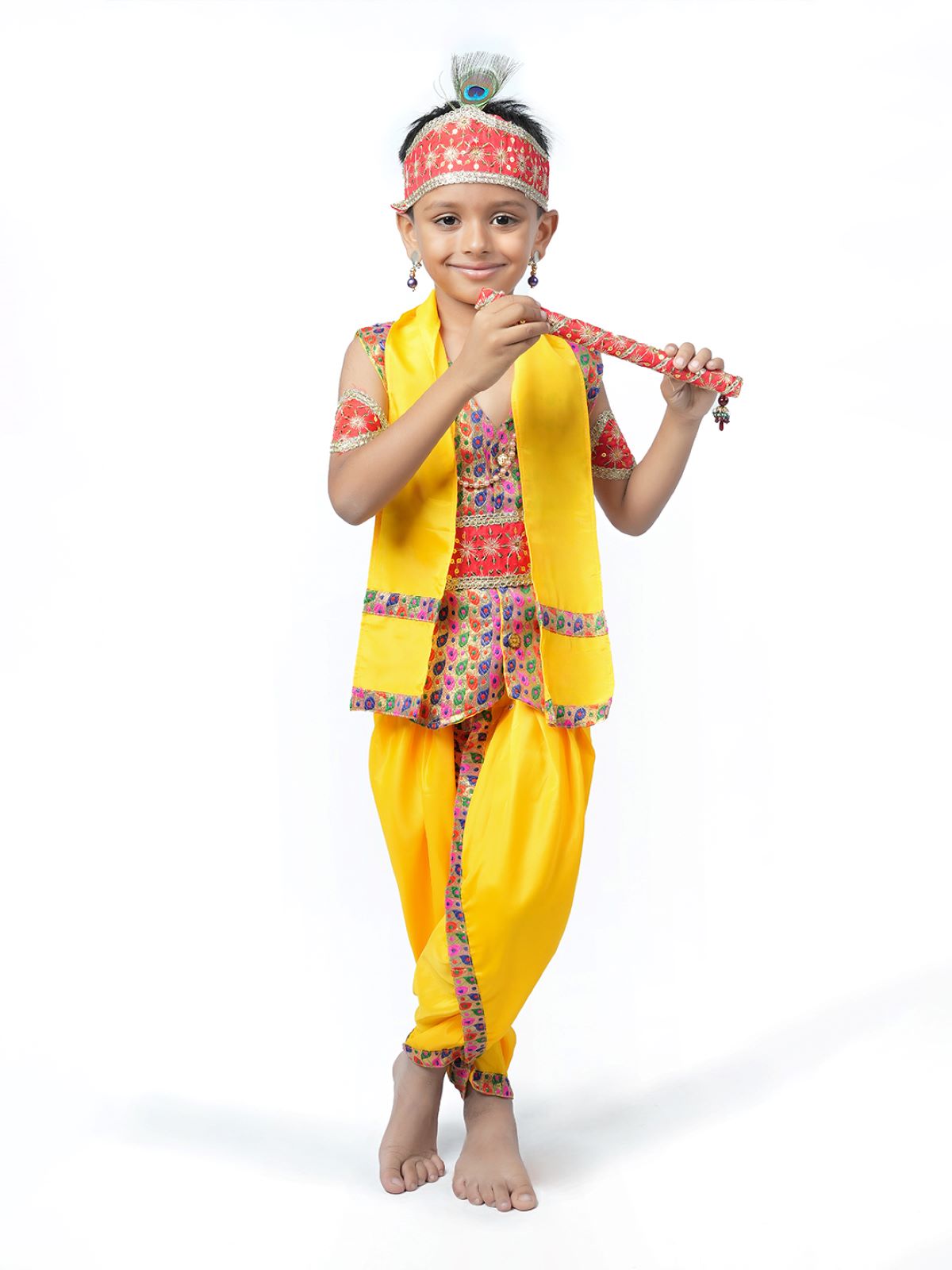 Raj Fancy Dresses Shri Krishna Dress for Baby Boy & Girl, Janmashtmi Dress  with Diaper-friendly Dhoti & Dupatta, Mor Pankh Mukut (Yellow and Magenta,  3 Months) Exclusive Deals » NehruPlaceShop.com