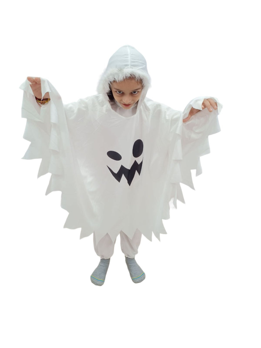 BookMyCostume White Ghost Costume With Pumpkin Basket Combo For Kids| Halloween Dress For Boys and Girls